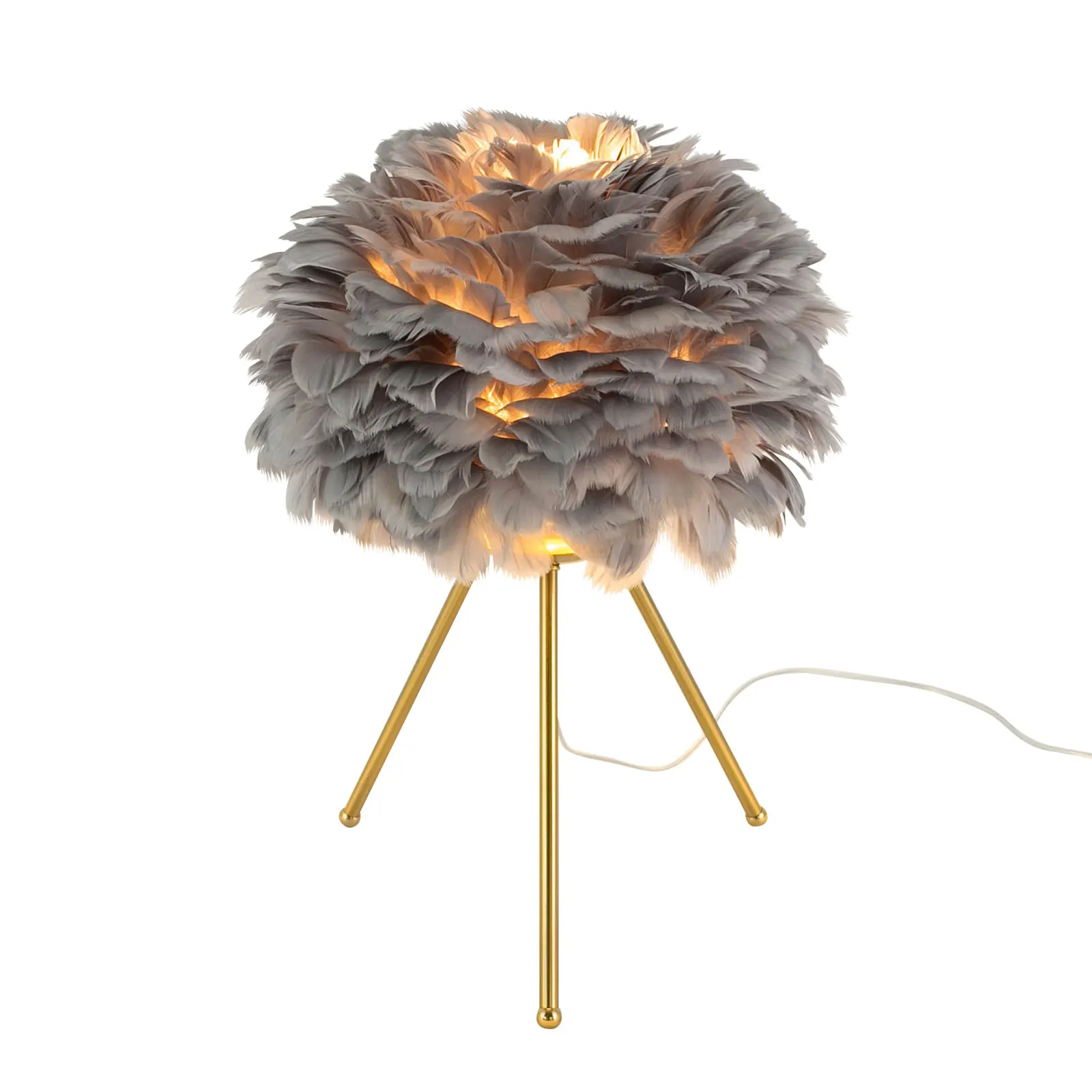 Gray Feather Lamp, Tripod Lamp,110V Gray Feather Table Lamp With 3 Support Feet