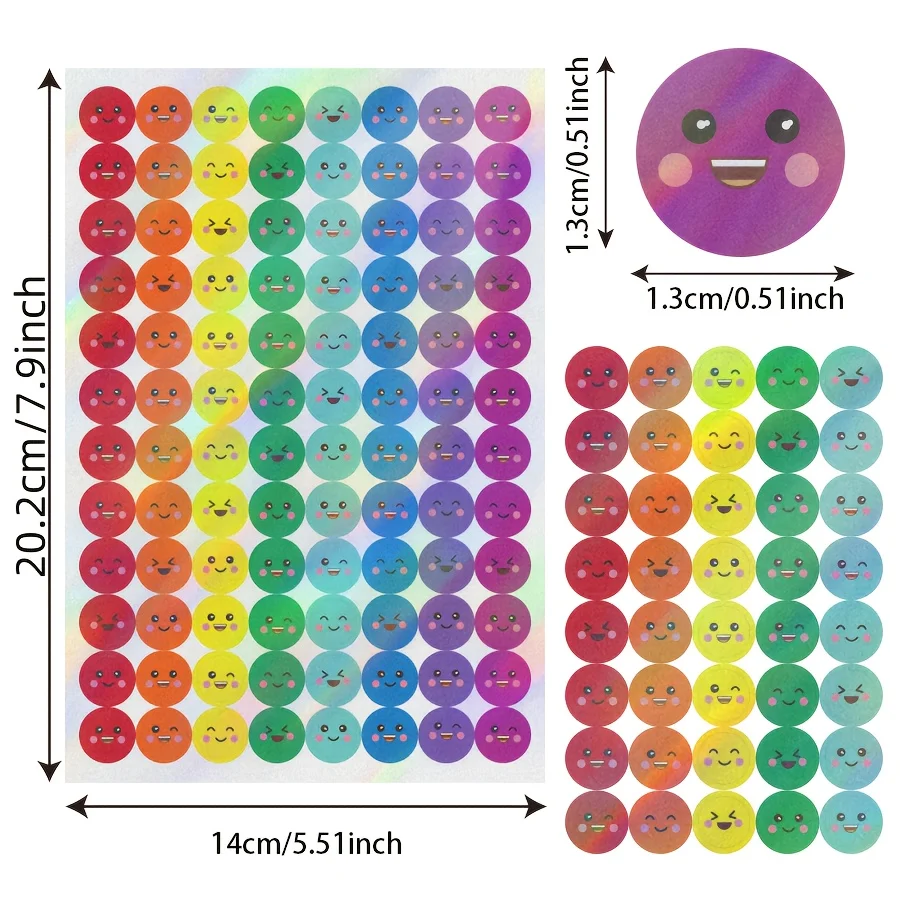 480 pcs Colorful Round Stickers Assorted Expression Labels Gradient Self Adhesive for Journaling Planner Scrapbooking Envelope