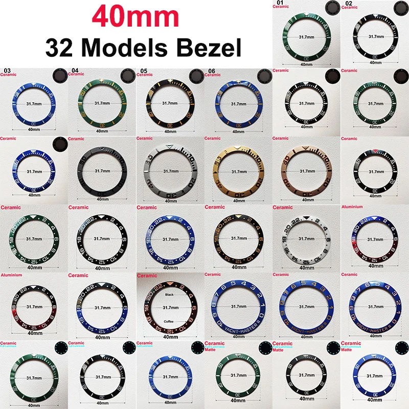 40mm * 31.7mm Ceramic Watch Tilt Bezel Insert Fit 42mm to 44mm Diving GMT Yacht Sea Dweller Watch Cases Watch Ring Accessories