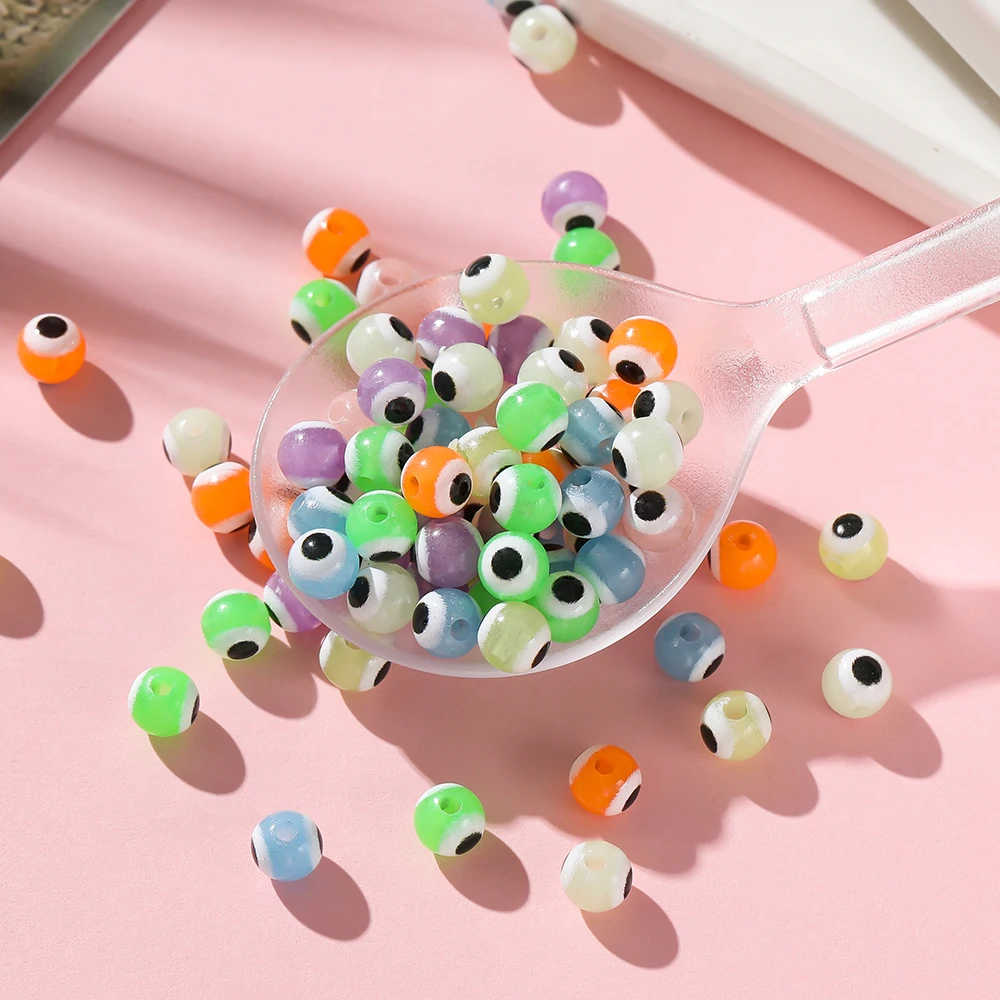 10pcs/lot 6mm Luminous Round Beads Evil Eye Loose Spacer Beads for Jewelry Making DIY Handmade Bracelet Accessories