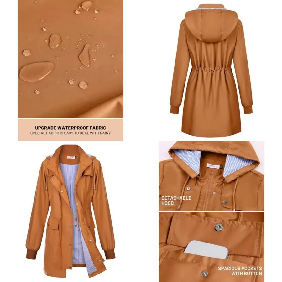 

PITINAN Rain Jackets For Women Waterproof Rain Coats with Hood Lightweight Windbreaker Outdoor Womens Raincoats