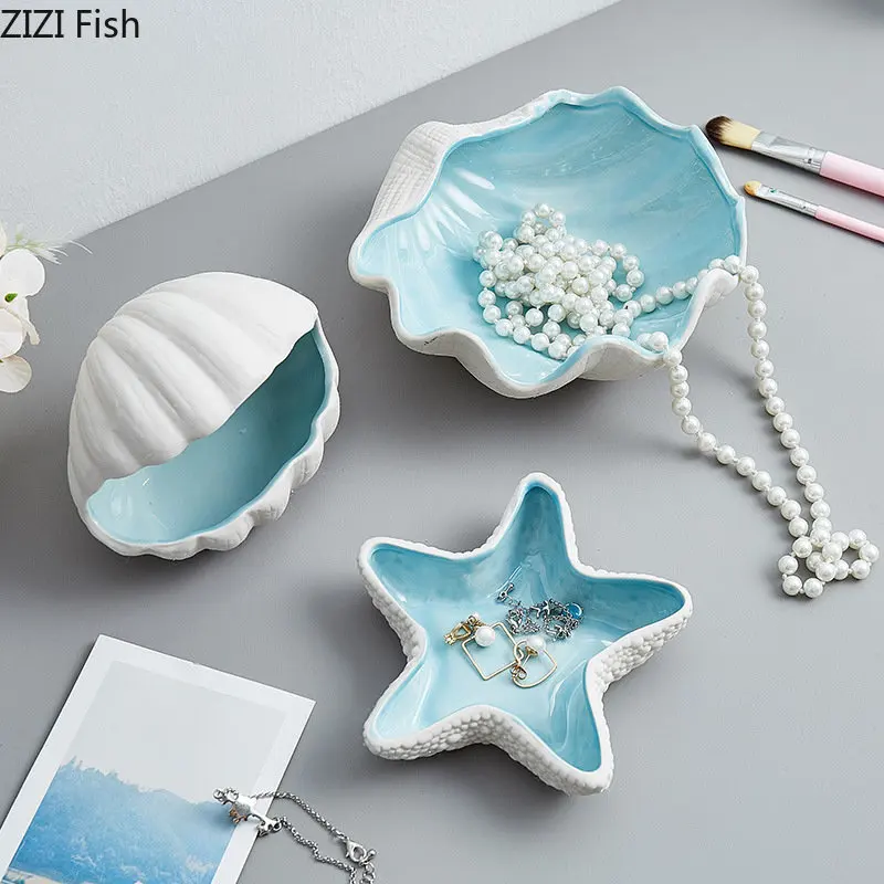 Starfish Shell Storage Tray Dresser Tabletop Earrings Ring Jewelry Display Tray Ceramic Storage Plate Modern Home Decor