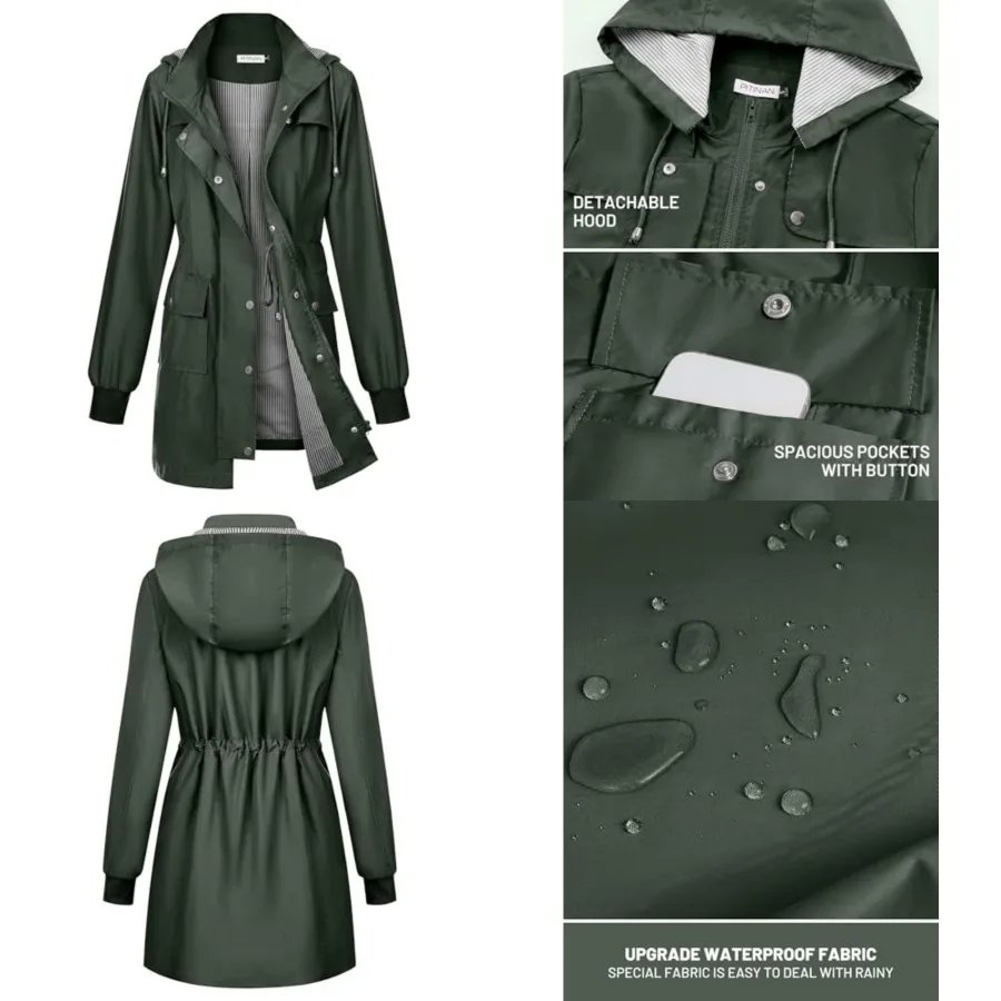 

PITINAN Rain Jackets For Women Waterproof Rain Coats with Hood Lightweight Windbreaker Outdoor Womens Raincoats