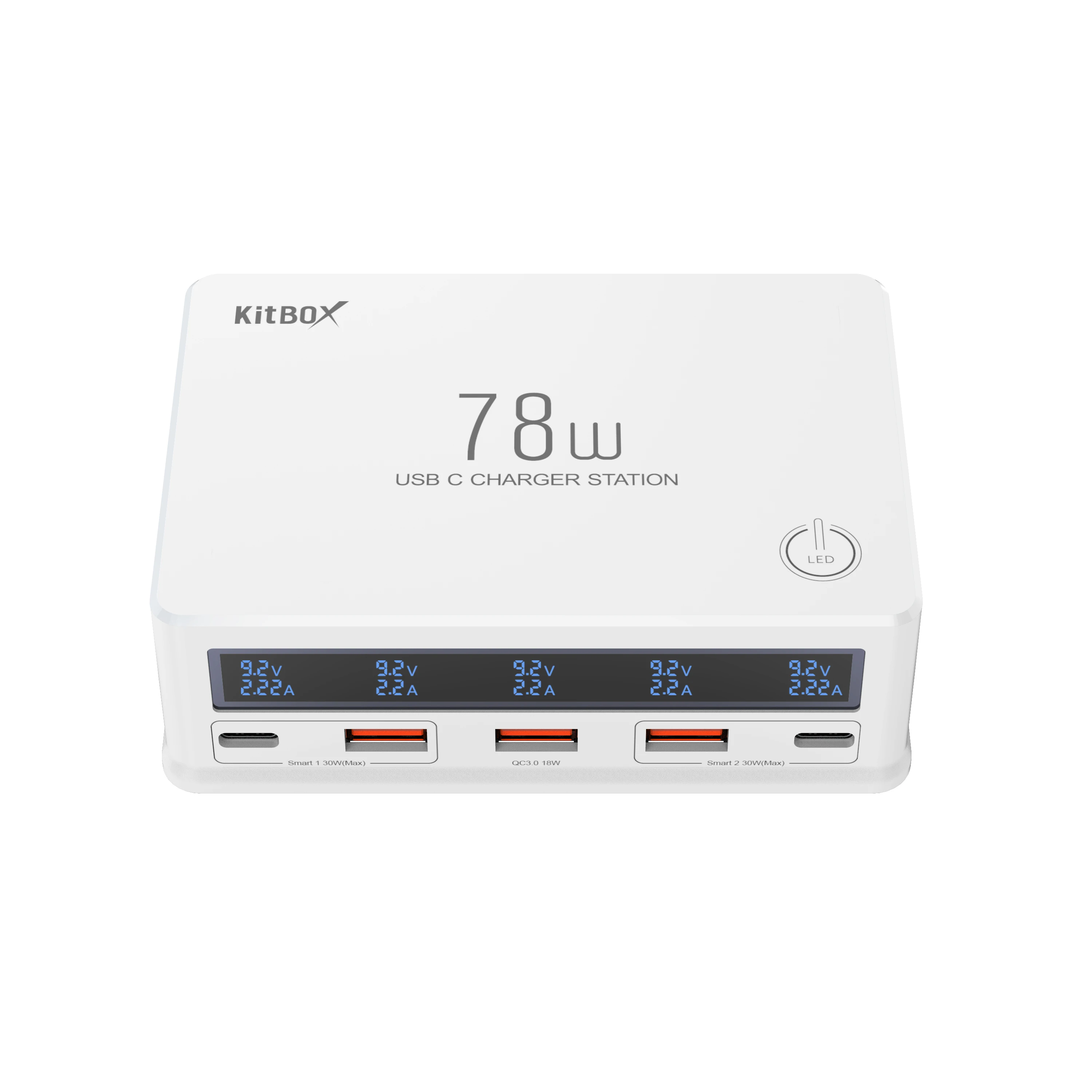 

78W PD QC Fast USB Charger 5 Ports Smart Charge Station Hub Quick , multiple USB charging station desktop charger