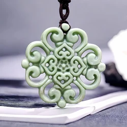 Natural Jade Flower Pendant Necklace Charm Stone Fashion Accessories Real Jewelry Designer Amulet Carved Gemstone Vintage