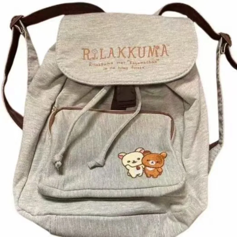 Rilakkuma Backpack Vintage Embroidery Backpack Y2K Kawaii Plush Backpack Japan Zipper Splicing Itabag Girl Student Backpack