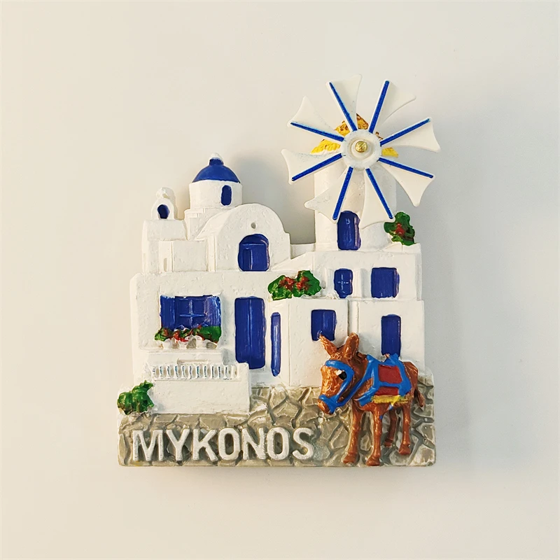 Mykonos Island, Aegean Sea, Greece Hand-painted 3D Fridge Magnets Tourism Souvenirs Refrigerator Magnetic Stickers