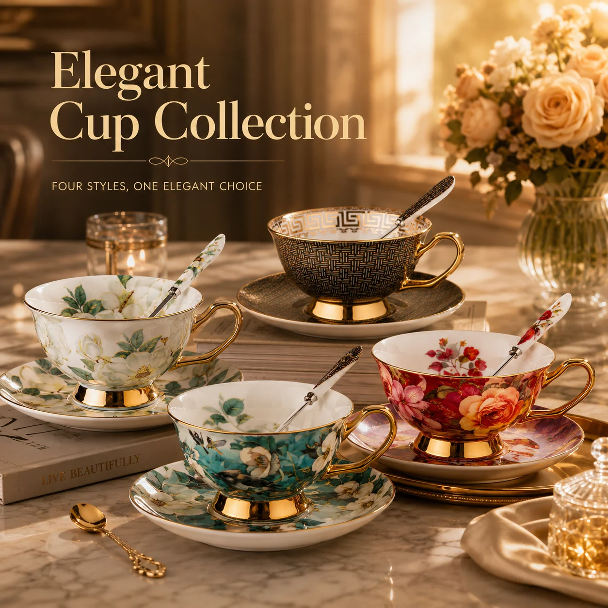 Luxury Bone China Coffee Cup Saucer Set with Gift Box Vintage Ceramic Tea Cup Exquisite Porcelain Cup Wedding Birthday Gift