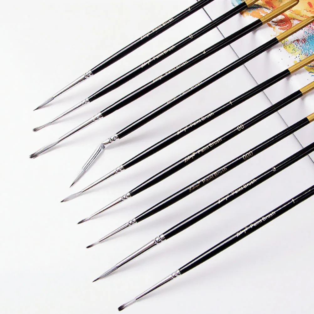 

9Pcs Hook Line Pen Detail Paint Brush Set Professional Watercolor Oil Acrylic Painting Tools Fine Liner Miniature Drawing