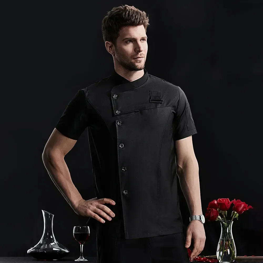 Workwear สั้นเบเกอรี่พนักงานเสิร์ฟโรงแรมหม้อหุงข้าวเสื้อผ้า Catering Jacket ห้องครัวซูชิแขนเสื้อเชฟเสื้อร้านอาหาร Uniform