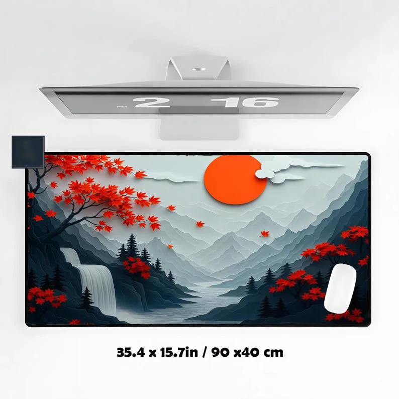 

Red Maple Waterfall Desk Mat, Non-slip Waterproof Mouse Pad, Cute Gaming Desktop Decoration Mat, Perfect Gift for Friends.