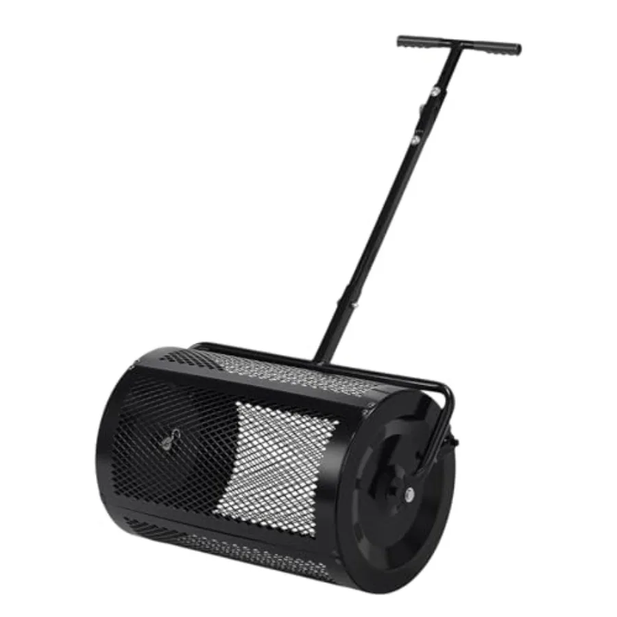 

Разбрасыватель компоста 30 дюймов, разбрасыватель торфа с регулируемой по высоте Т-образной ручкой, валик для торфа, разбрасыватель семян для сада