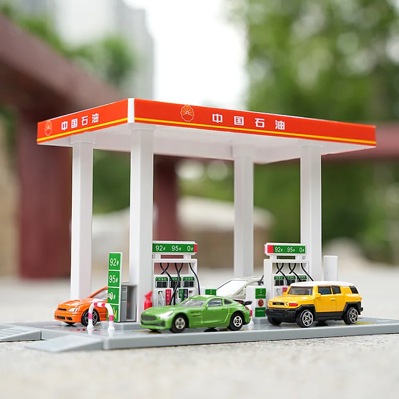 1: 60 Plastic Gas Station Scene Car Model, Oil tank transport vehicle, Set Toy Gifts, Wholesale