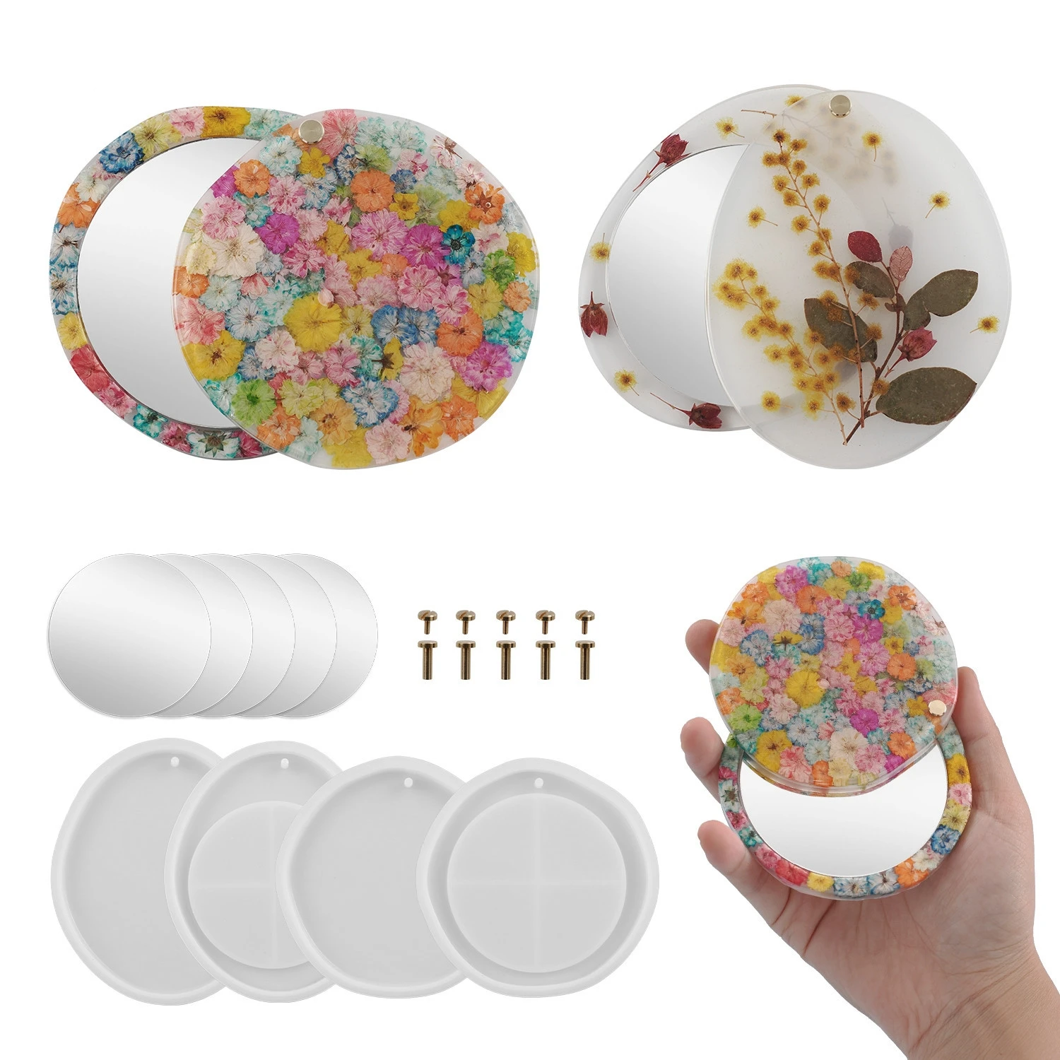 DIY Crystal Epoxy Silicone Mold Makeup Mirror Oval Round Rotating Makeup Mirror Resin Silicone Mold Making Jewelry Accessaries