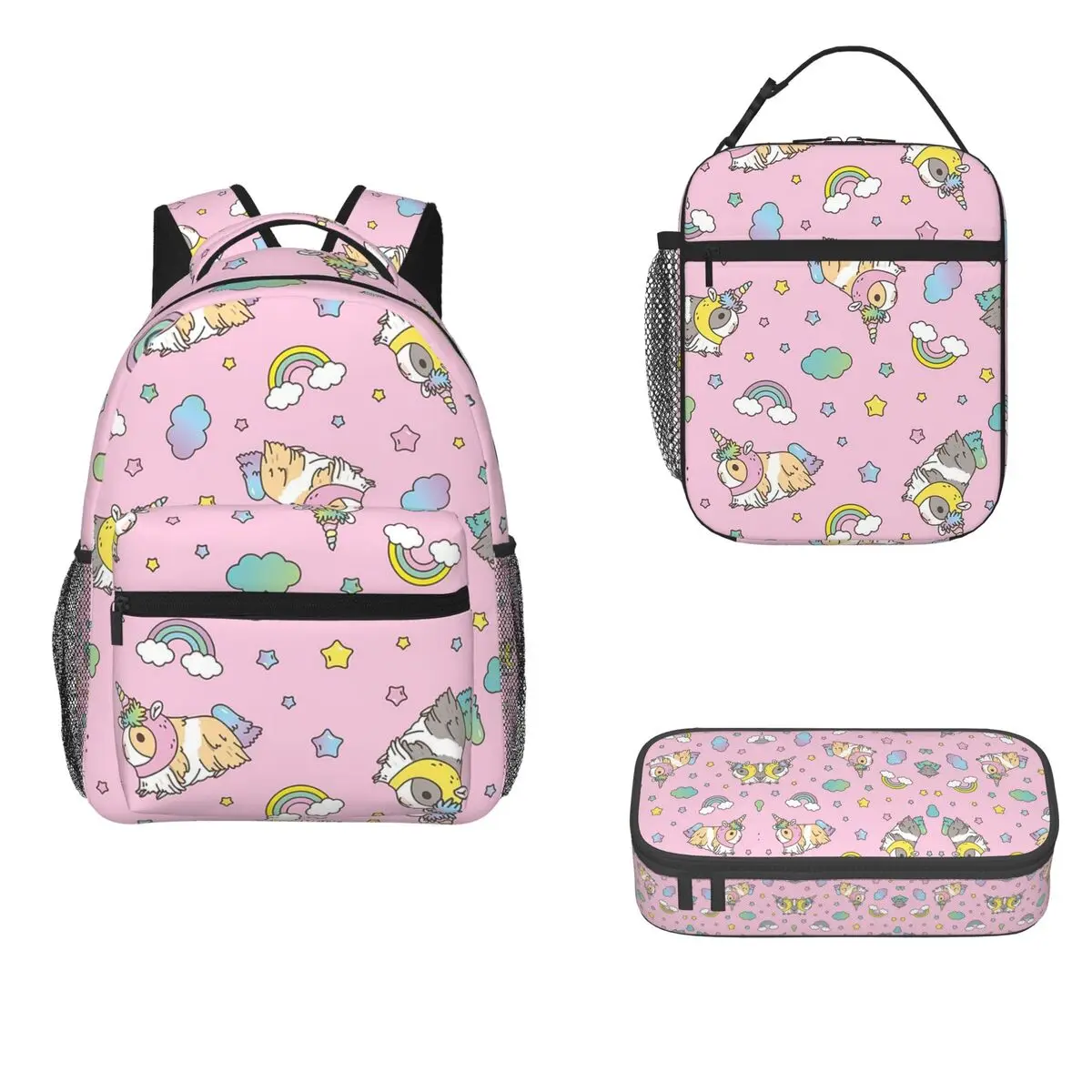 Piggycorn Pattern In Pink Backpacks Boys Girls Bookbag Students School Bags Cartoon Rucksack Lunch Bag Pen Bag Three-Piece Set