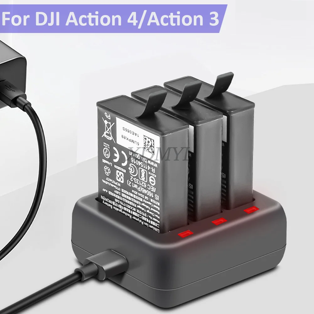 Dock di ricarica a LED supporto per indicatore di ricarica batteria Hub per caricabatterie USB veloce per DJI Action 4/Action 3 accessori per fotocamere sportive