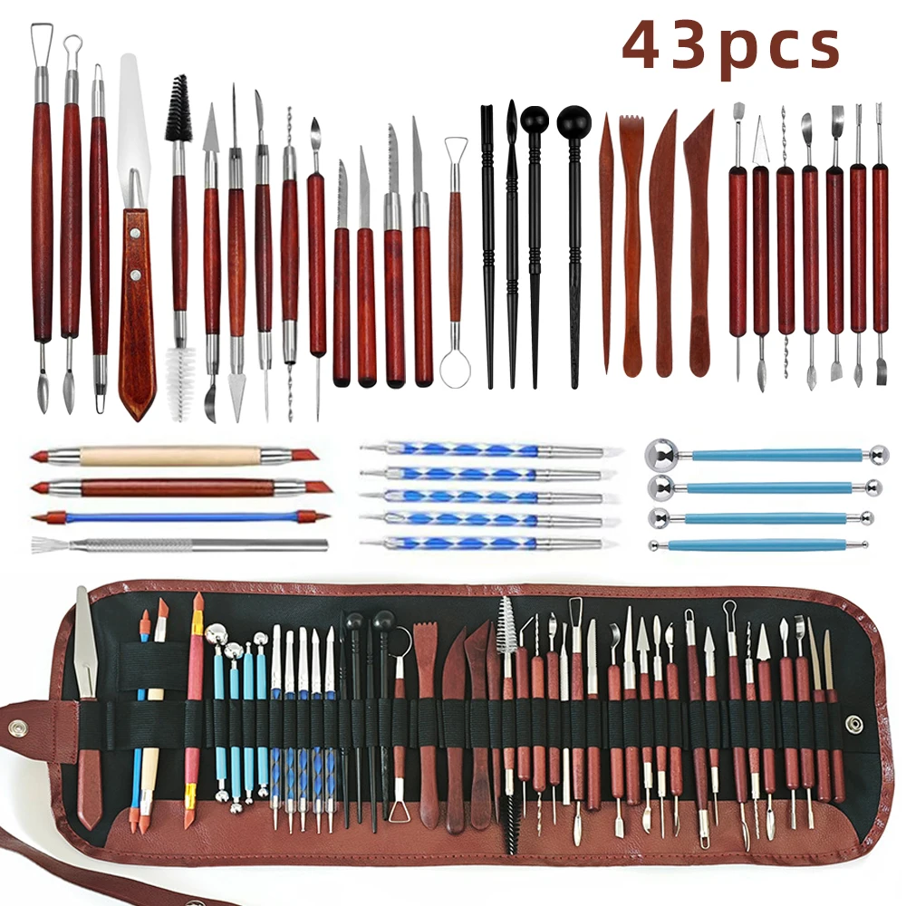 Kit de herramientas para arcilla de cerámica, herramientas de escultura de arcilla polimérica, juego de herramientas de arcilla de aire para tallado artesanal de cerámica, modelado, 43/22/5 Uds.