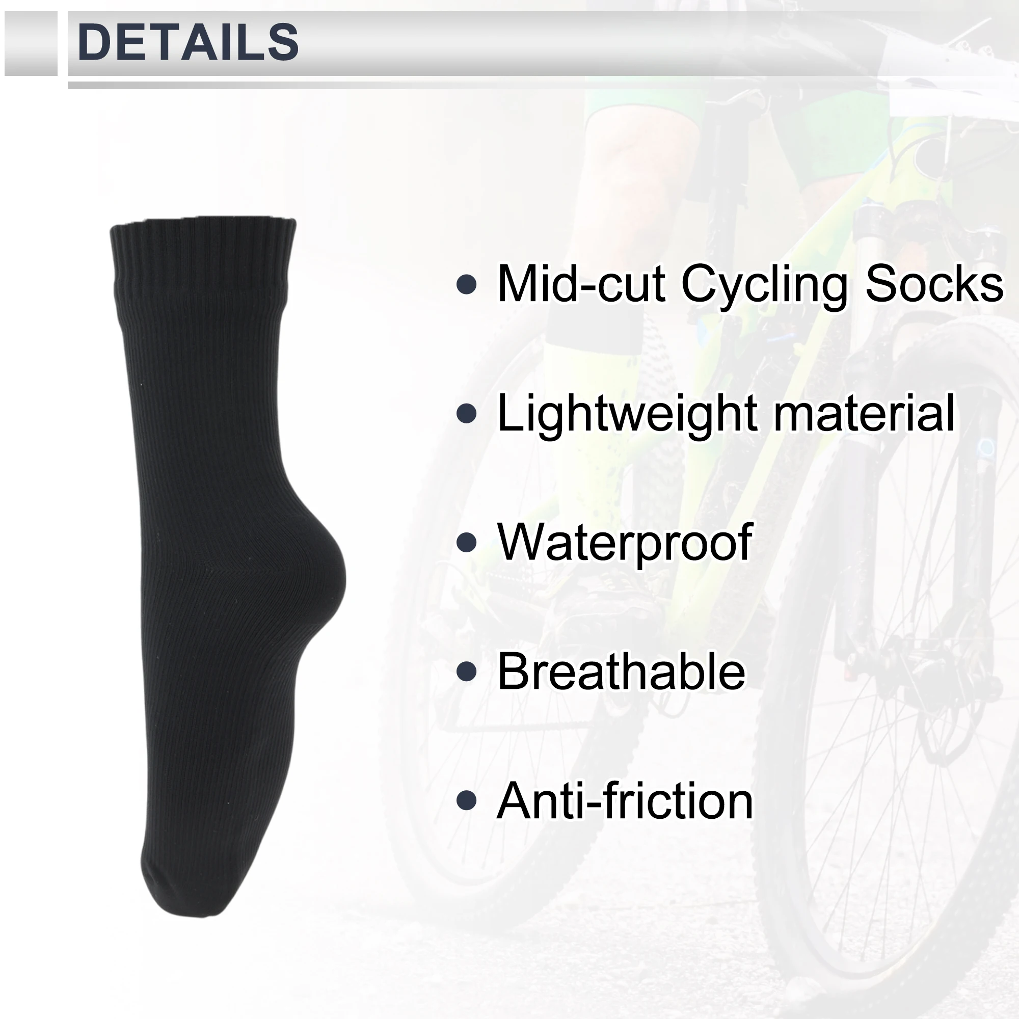 X Autohaux جوارب ركوب الدراجات مقاومة للماء جوارب خارجية للدراجة باللون الأسود مقاس M (39-42) محايدة وعالمية زوج واحد نمط بلون واحد