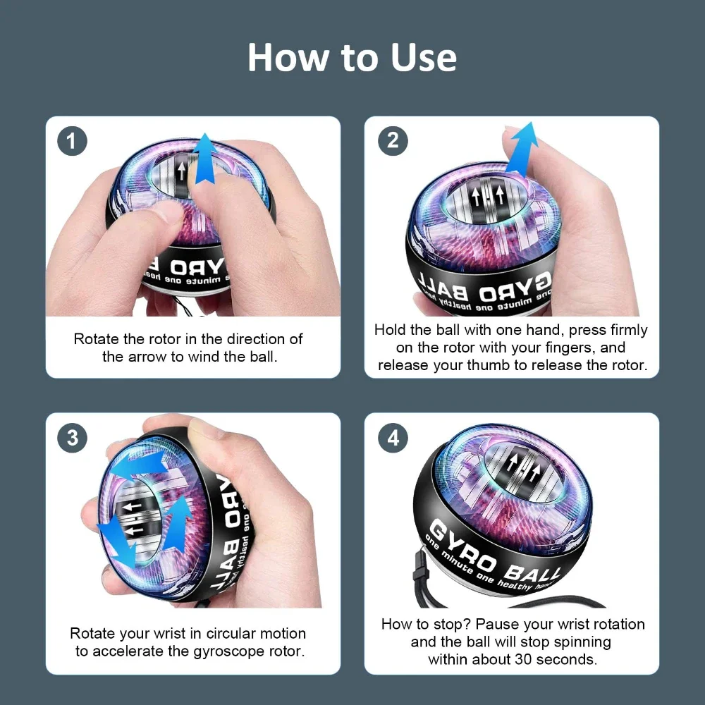 Pelota de fuerza para la muñeca, con arranque automático, para fortalecer el agarre, el brazo y la mano, con efecto giroscópico, para ejercicios de antebrazo en casa.