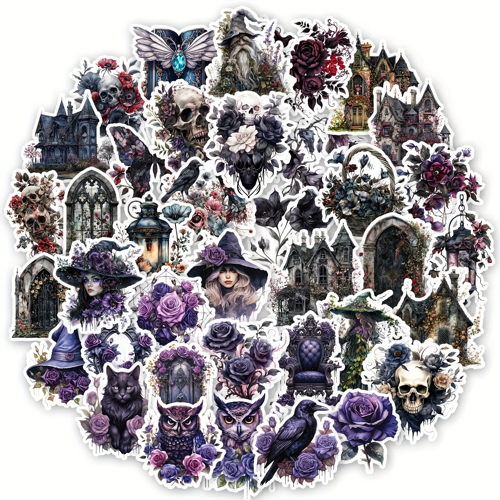 50 Stück Totenkopf-Aufkleber im Gothic-Stil, dunkle Ästhetik für Wasserflasche, Laptop, Telefon, DIY, Basteln, Kartenherstellung, Scrapbook, Kunst, Tagebuch