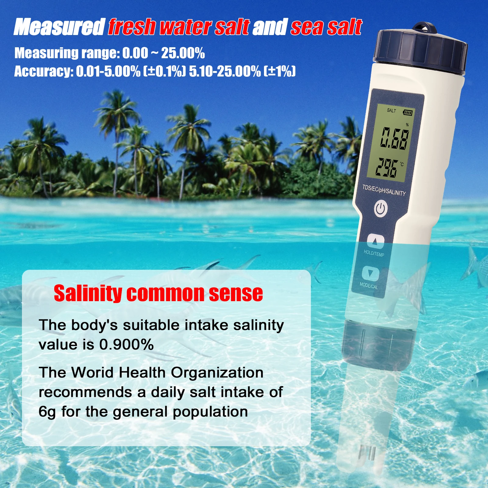 Imagem -05 - Multi-parâmetro Teste Combo Medidor Água Digital Qualidade Tester ph ce Tds Salinidade Termômetro em Profissional