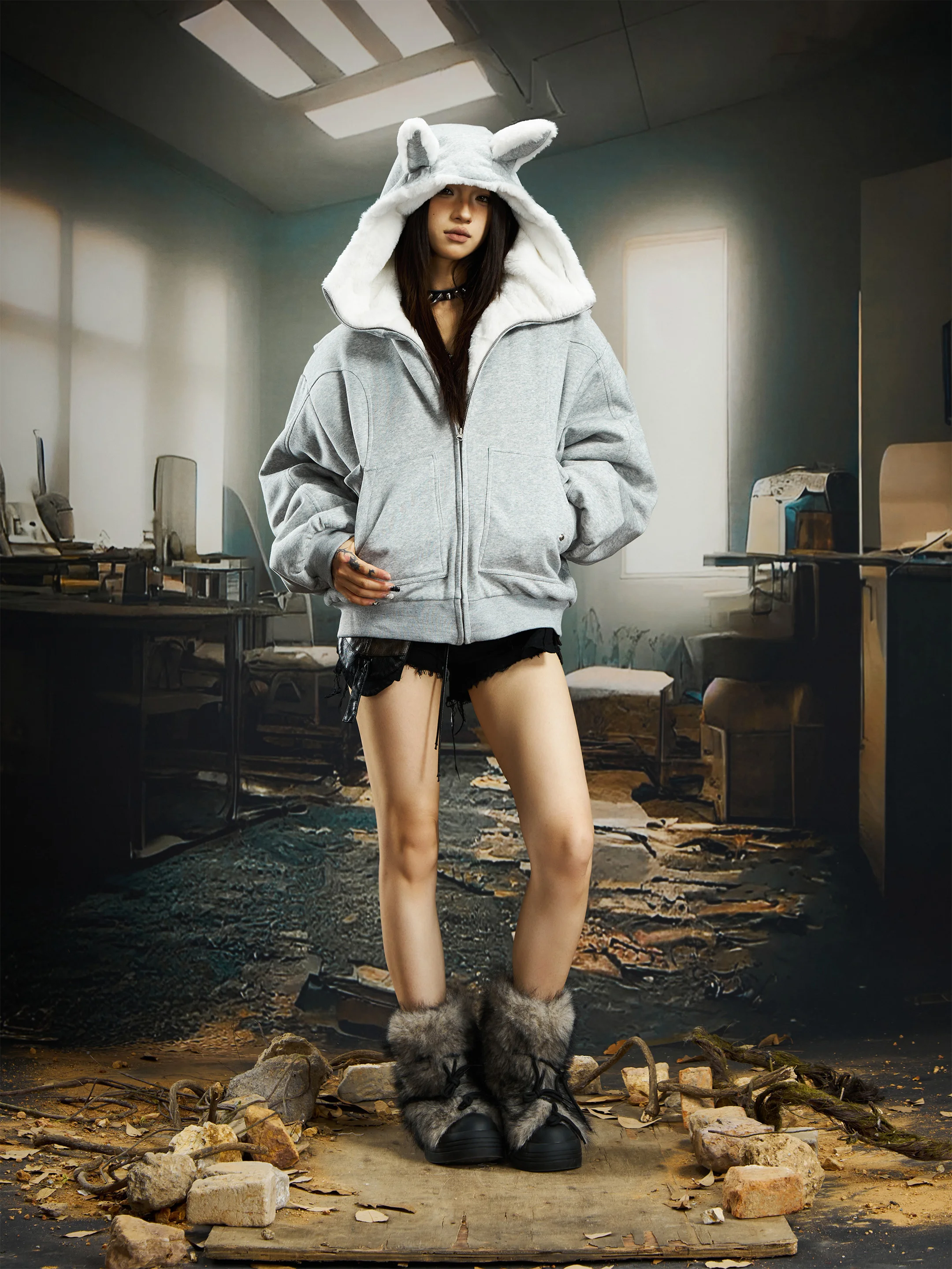 American Retro Cartoon Zipper Hoodie Winter Warm Thick Fashion Trendy Stylish Loose Casual Jacket for Men