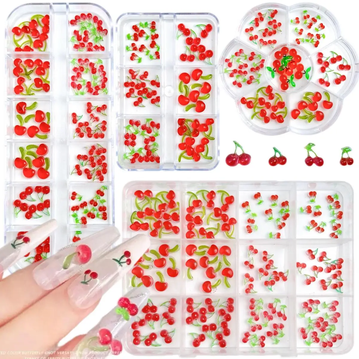 

1Box 3D Simulated Creative Double Cherry Resin Nail Charms Minimalist Translucent Cherry Nail Art Decorations DIY Hairpin Nails