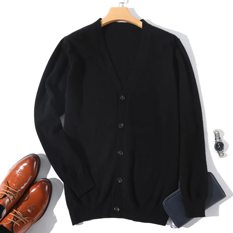 

Spring Autumn Knitted Open Cardigan Men's V-ne Color Thin Sweater Youth Loose Top Large Size Outerwear Casual Sle