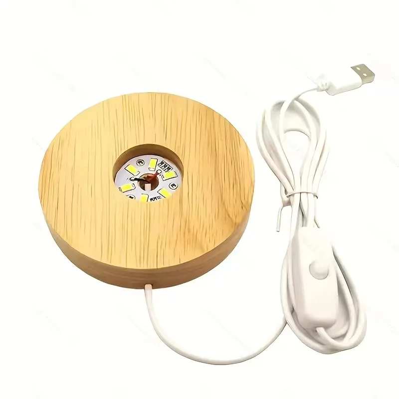8cm Wood Light Base With USB Switch Wooden LED Light Rotating Display Stand Lamp Holder Lamp Base Art Ornament