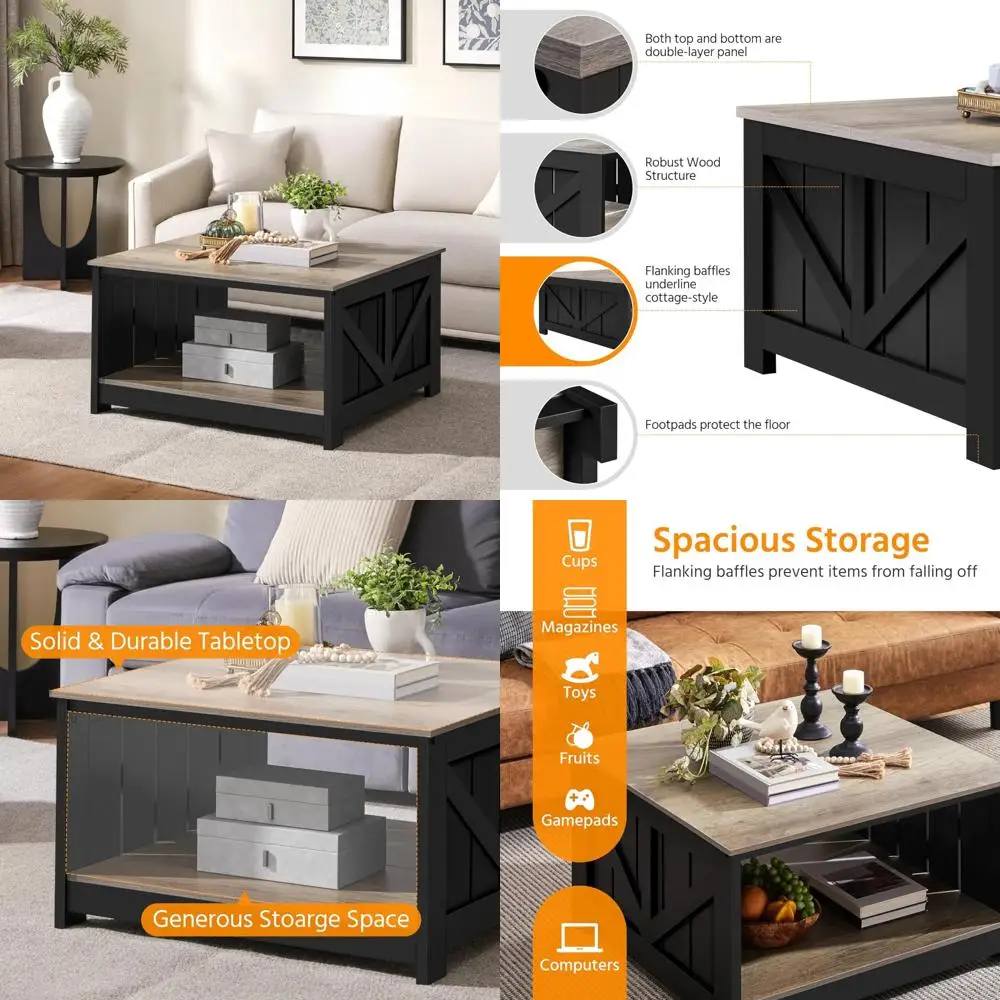 

Square Wooden Coffee Table with Storage for Living Room, 31.5 Inches Dining Center Table