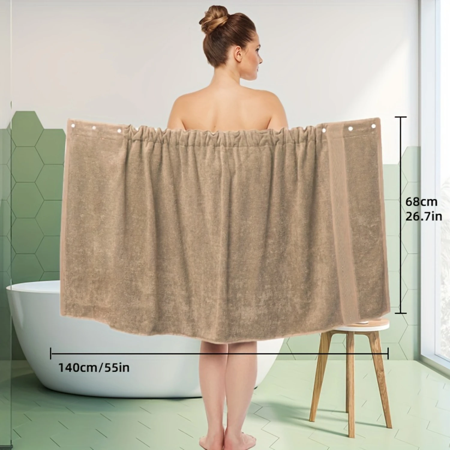 1pc Women's Wearable Bath Towel, Bamboo Fiber Bath Skirt For Adults, Absorbent Adjustable Bath Shower Robe, Bath Wrap Towel For 