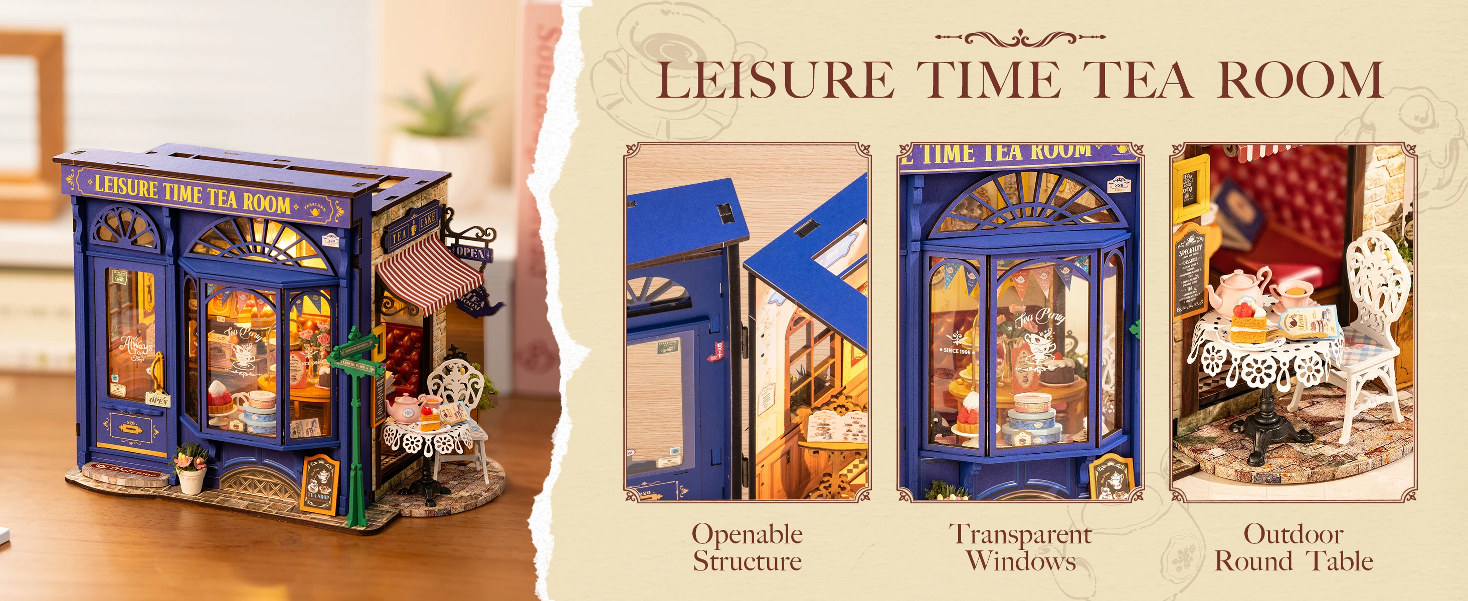 Rolife DIY Miniature Dollhouse Kit Leisure Time Tea RoomCrafts Hobbies Amazing Gift for Women Children DG171