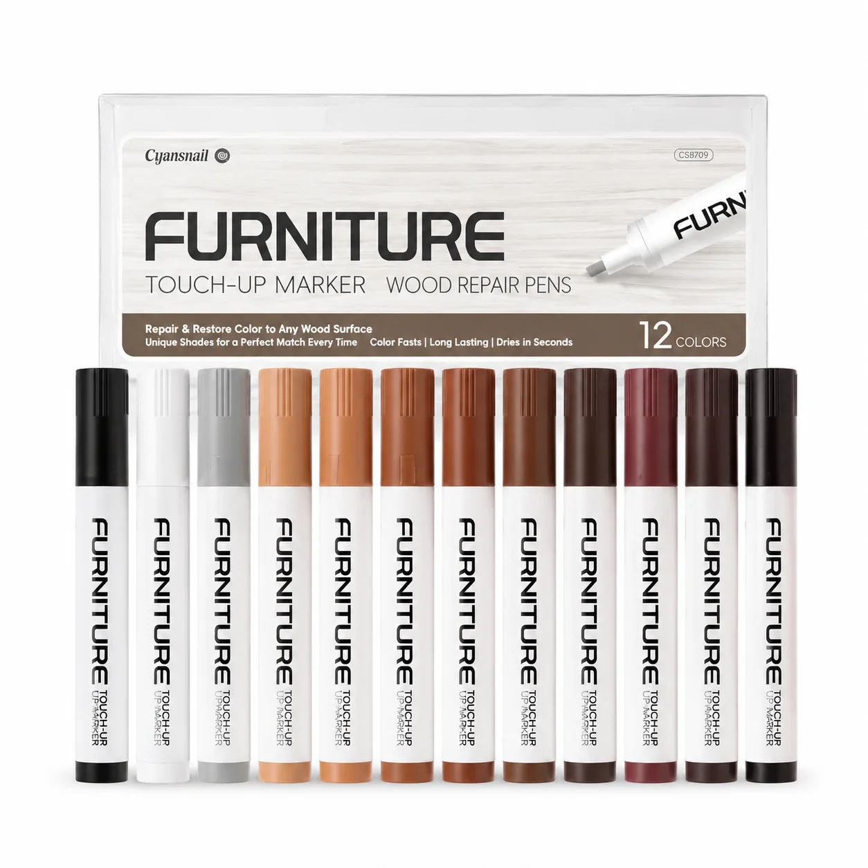 1PC/12PCS Wood Repair Marker Pen 12 Colors Wood Touch Up Paint Marker Waterproof Quick Dry Scratch Repair for Wood Surfaces