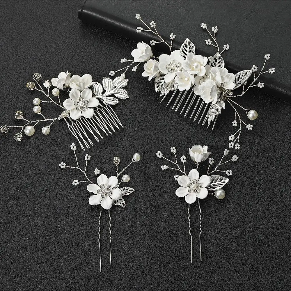 

Beautiful Bride Hair Jewelry Crystal Crown Leaves Tiara Bridal Clips Blue White Flower Hair Pin Hair Combs