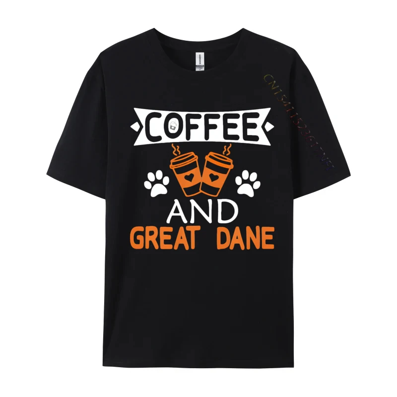 

Coffee And Great Dane Dog Lover Cute T-shirts Cotton Tops Shirts for Men Customized T Shirt Japan Style Graphic