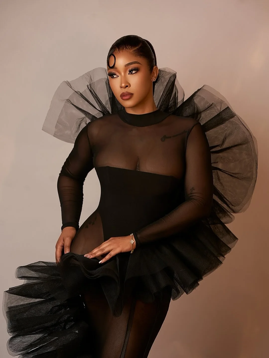 Dramatic Black Mermaid Prom Dresses Stretch Sheer Ruffle Tulle Birthday Photoshoot Dress Unique Design Perform Event Dress Gala image 2