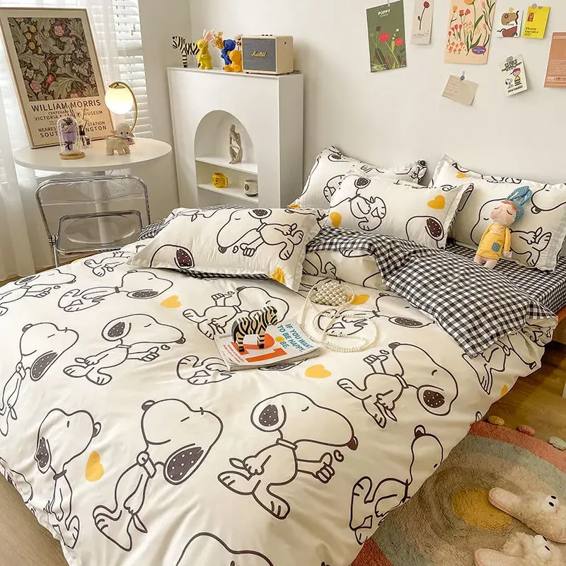 

Cute Cartoon Snoopy Bedding Set Girls Boys Dorm Pillow Case Bed Sheet Pillow Case Student Single Double sheet quilt Quilt cover