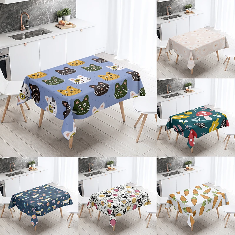 Cute Cat Tablecloth Plant Animal Print Rectangular  Waterproof and Oilproof Restaurant Table Kitchen Home Decoration