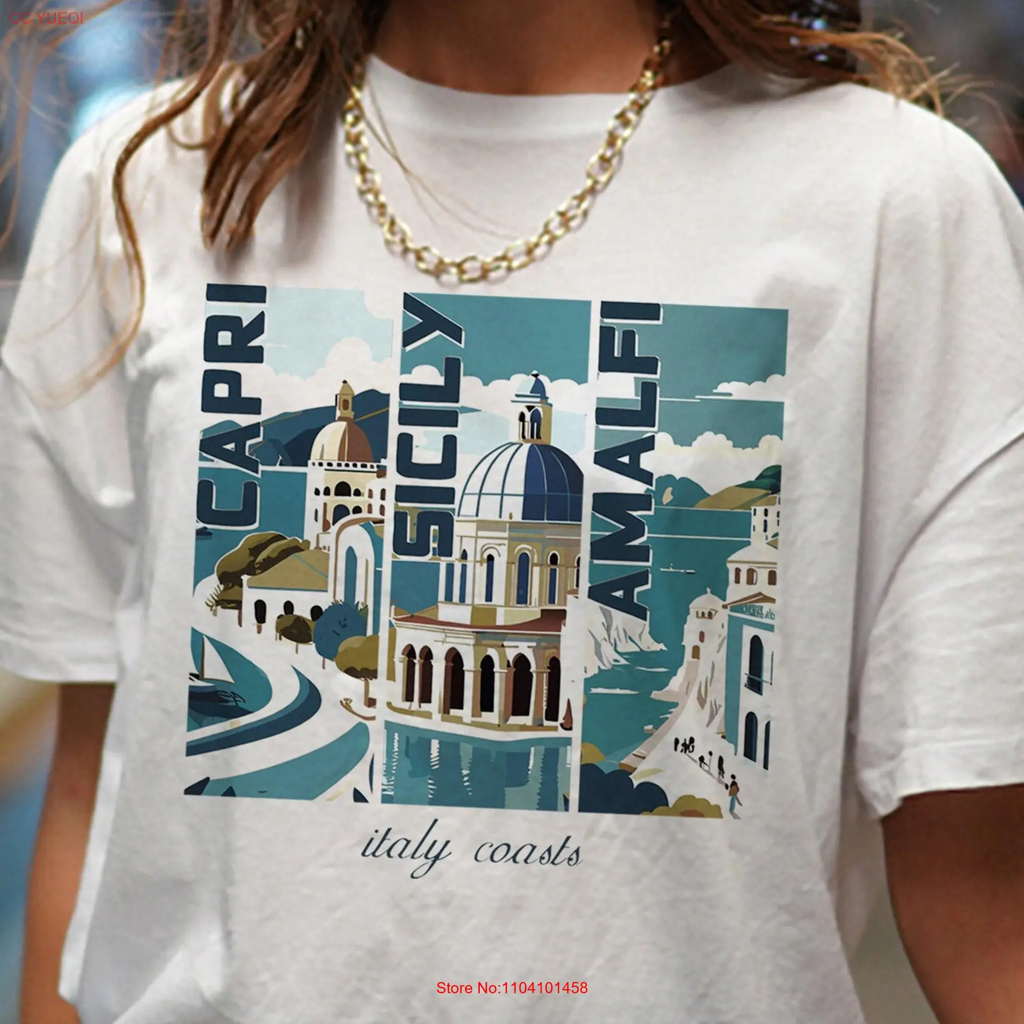 Italy Coasts T Shirt Capri Sicily Amalfi Vacation Crewneck Retro Travel Mediterranean long or short sleeves