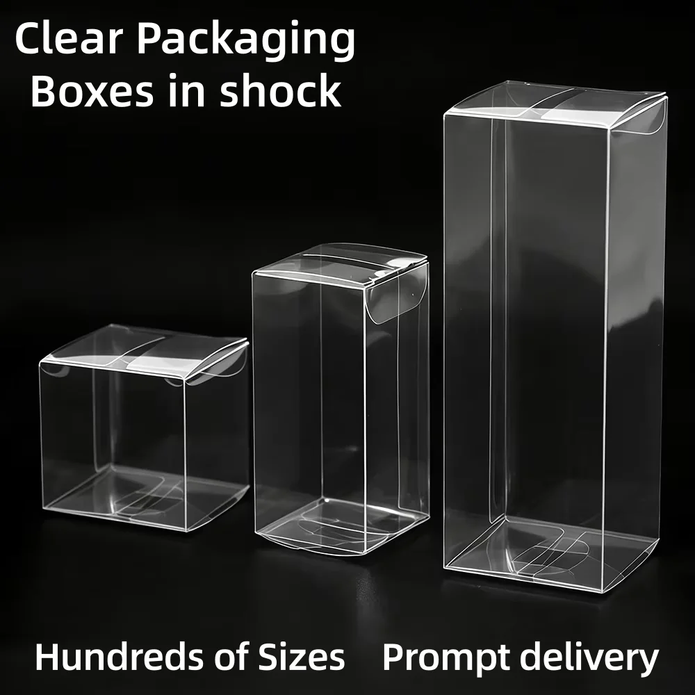 50pcs Clear Plastic PET Foldable Square Display Boxes PVC Retail Gift Square Packaging Transparent Coffee Candy Storage Box