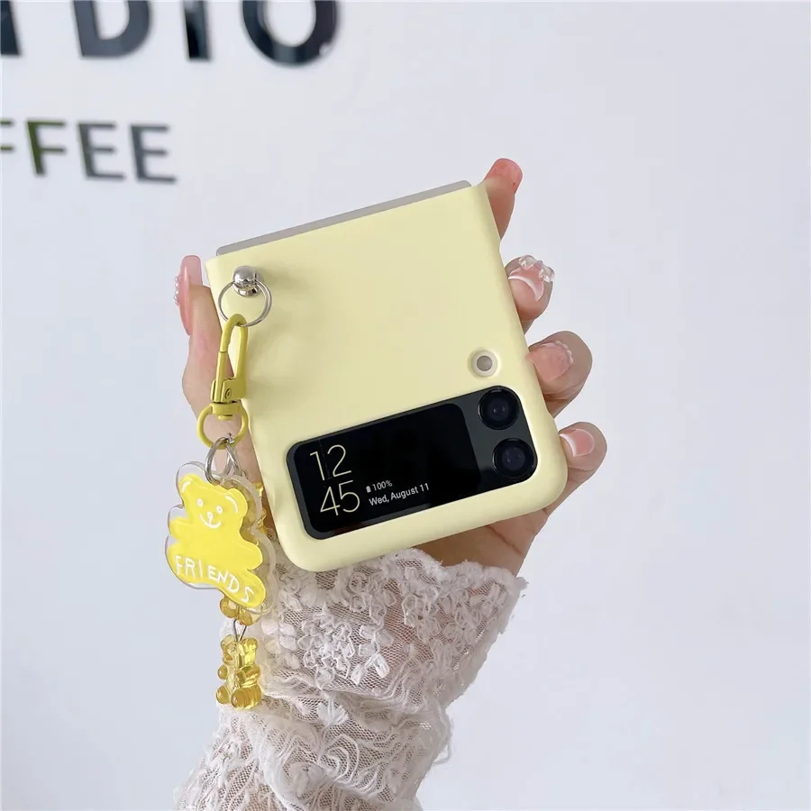Z Flip 3 4 SM-F711B Bear Pendant Case for Samsung Galaxy Z Flip 3 Zflip3 4 Etui Cute Fashion Macaron Color Cover Z Flip4 Case