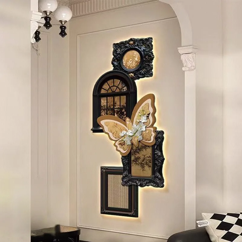 #French Medieval Style Entrance Hall Decoration Painting Butterfly Wall Lamp