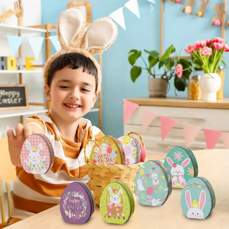 Easter Candy Canister Set Of 8 Egg Shaped Snack Storage Box With Lid Easter Party Decoration Decorative Table Centerpieces Food