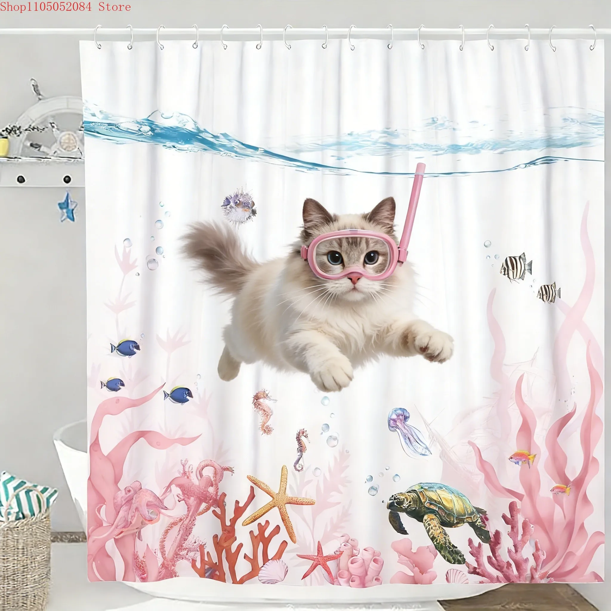 Niedlicher Ragdoll-Katzen-Schnorchler unter Wasser, wasserdichter Duschvorhang