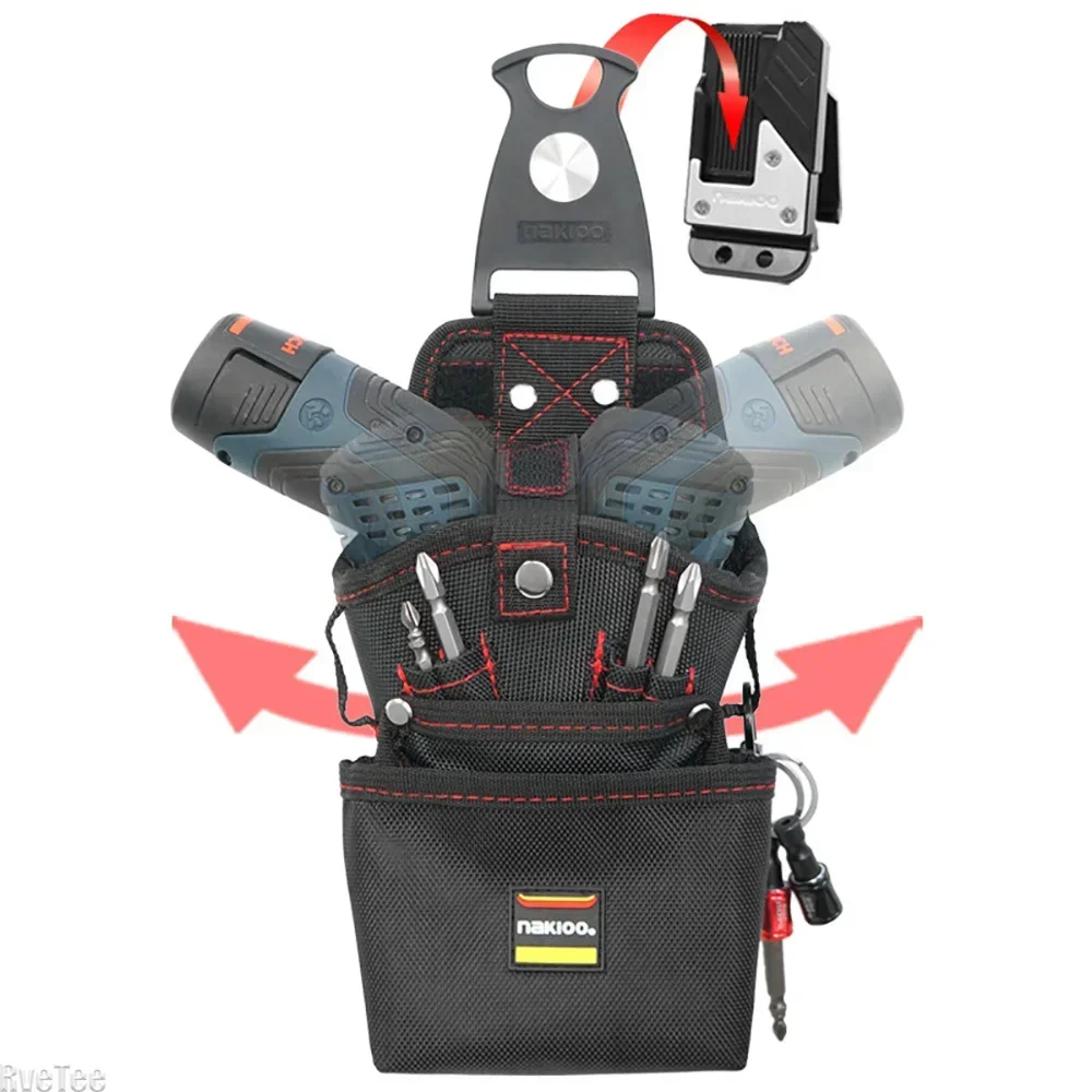 NAKIOO Rotatable Quick-hanging Drill Tool Bag Left and Right Hand Universal Tool Belt Organizer for Electrician Tool Waist Bag