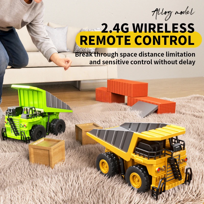 Camion Ribaltabile RC 1/64, Escavatore Telecomandato in Lega con Luci e Musica, Mini Auto Giocattolo in Lega, Modellino Veicolo, Regalo di Natale