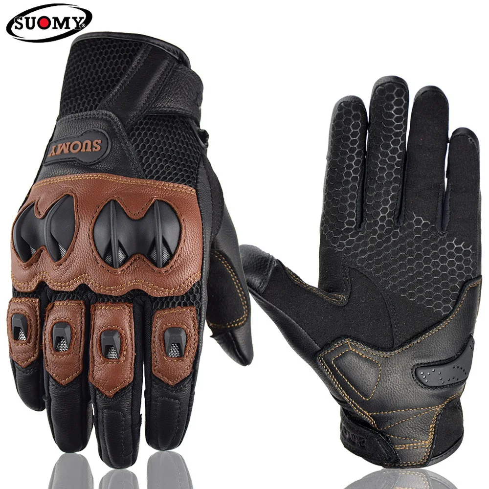 

Motorcycle Gloves Vinatge Goatskin Summer Men Brown Retro Leather Motorbike Motocross Glove Man Lady Motorcyclist