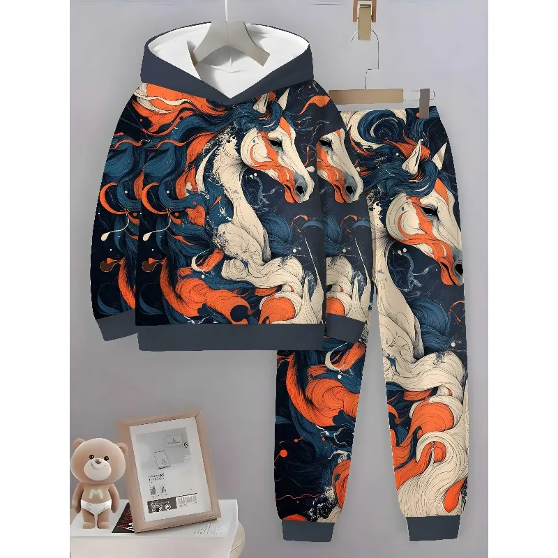 2025 3D Digital Animal Madan Top Crane Printed Visual Art Personalized Trendy Hoodie and Sports Pants 2-piece Set