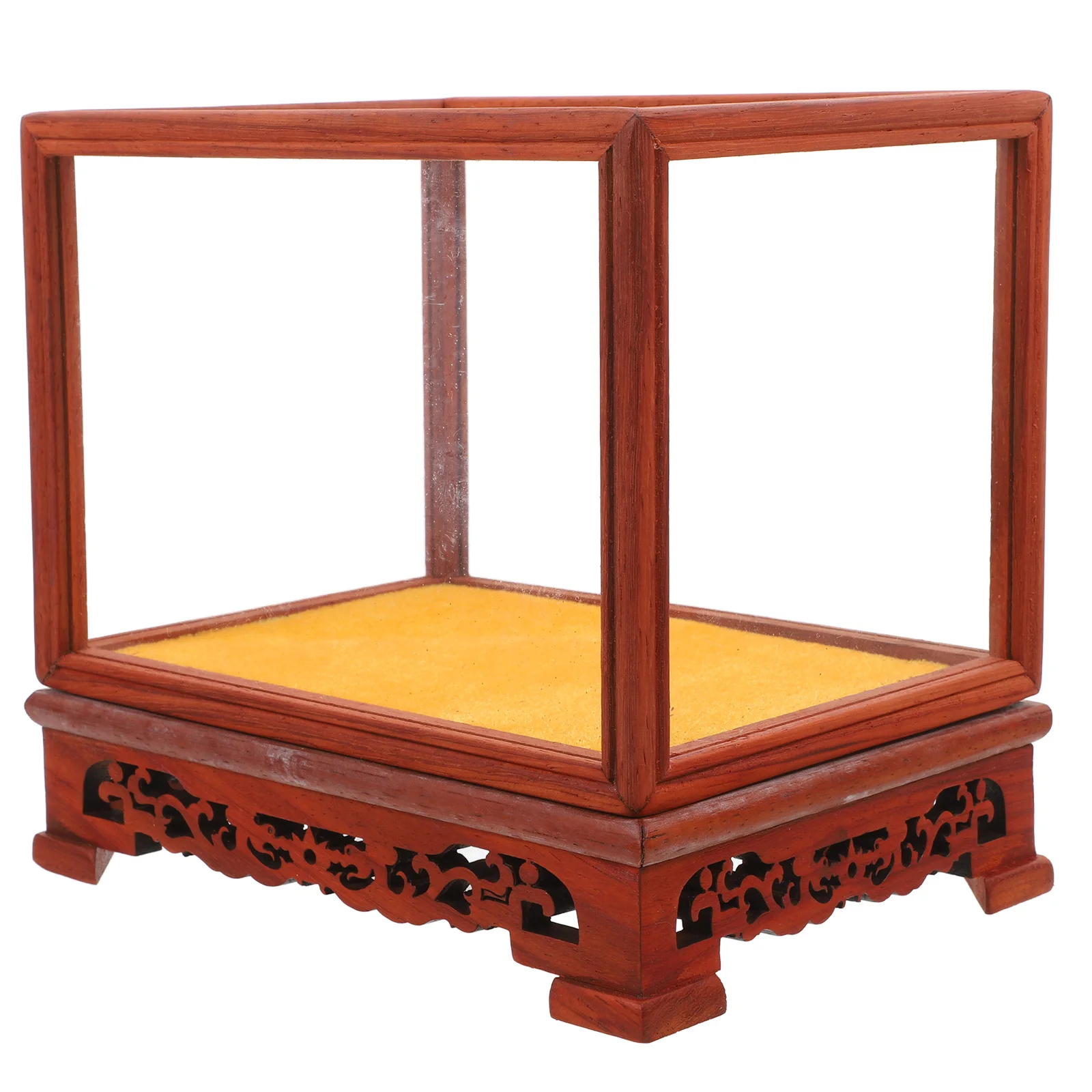 

Transparent Display Case Premium Wood Carving Base Dustproof Glass Storage Box Home Office Decor Display