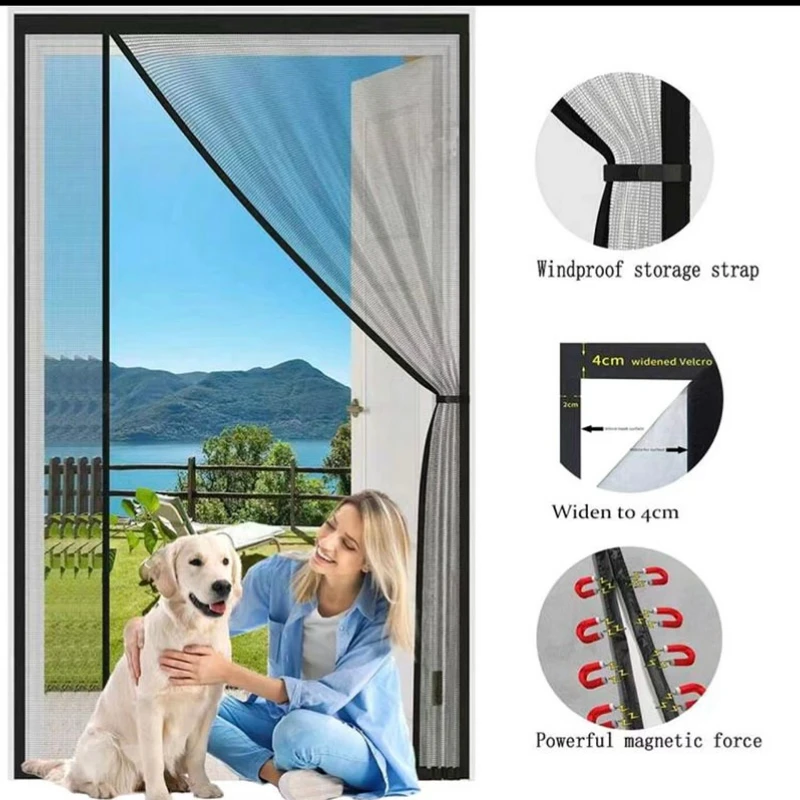 Magnetic door curtain for summer insect proof invisible net mosquito net, no need for punching, customizable size